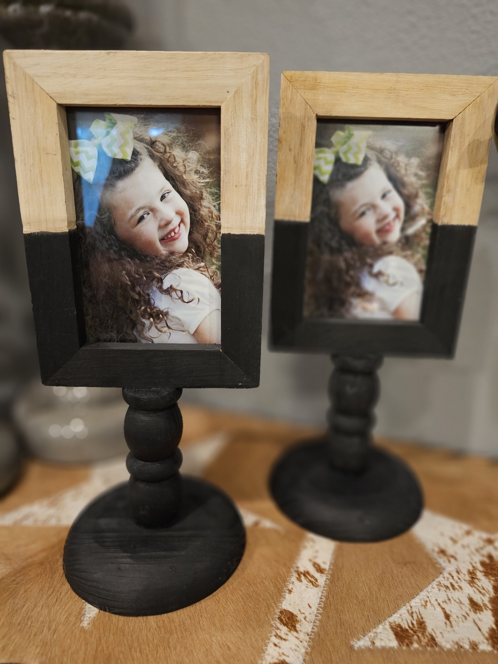 Paor Of Two-Tone Black and Natural Wood Pedestal Picture Frame, NWT